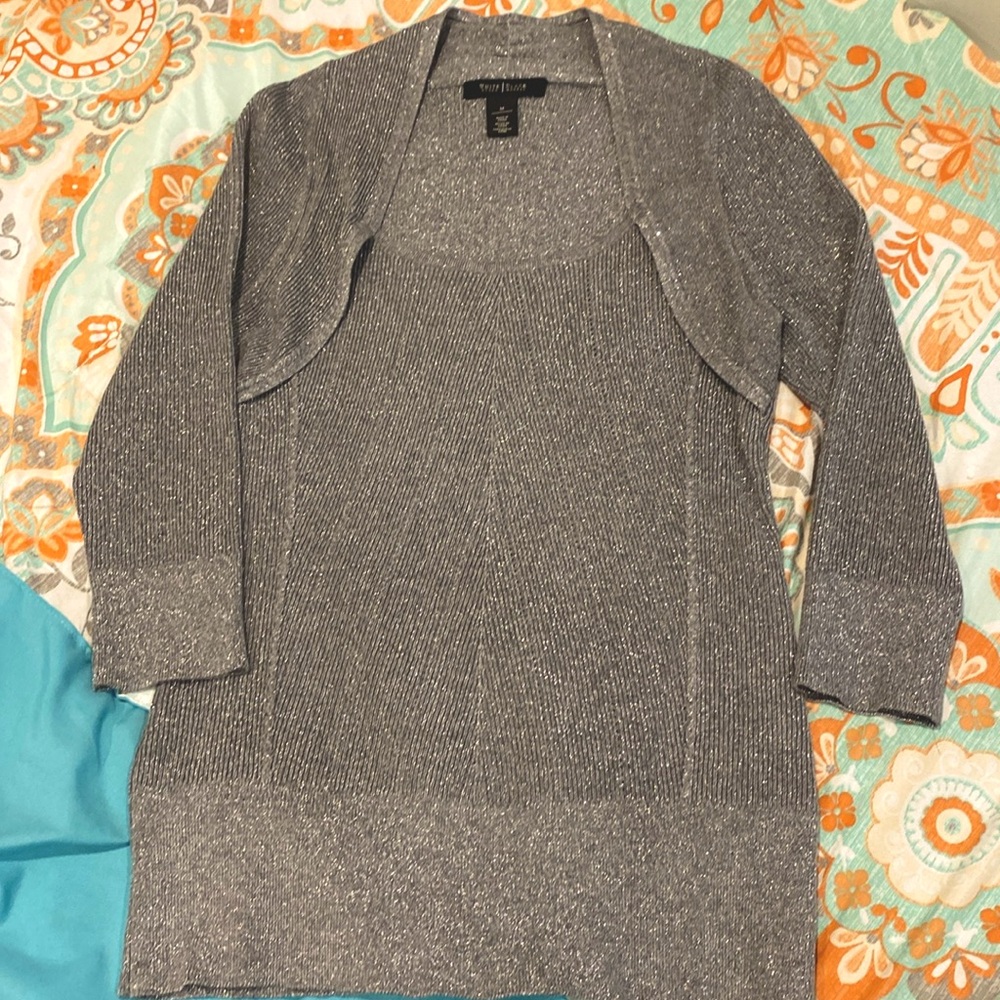 Worn once for holiday party size m white black market stretch gray with soarkles